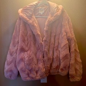 3x fluffy soft pink bomber jacket w/hoodie